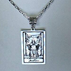 Handmade “Justice” Tarot Card Necklace Hypoallergenic Stainless Steel Grunge